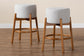 Baxton Studio Olwen Modern Japandi Light Grey Boucle Fabric and Walnut Brown Finished Wood 2-Piece Bar Stool Set FredCo