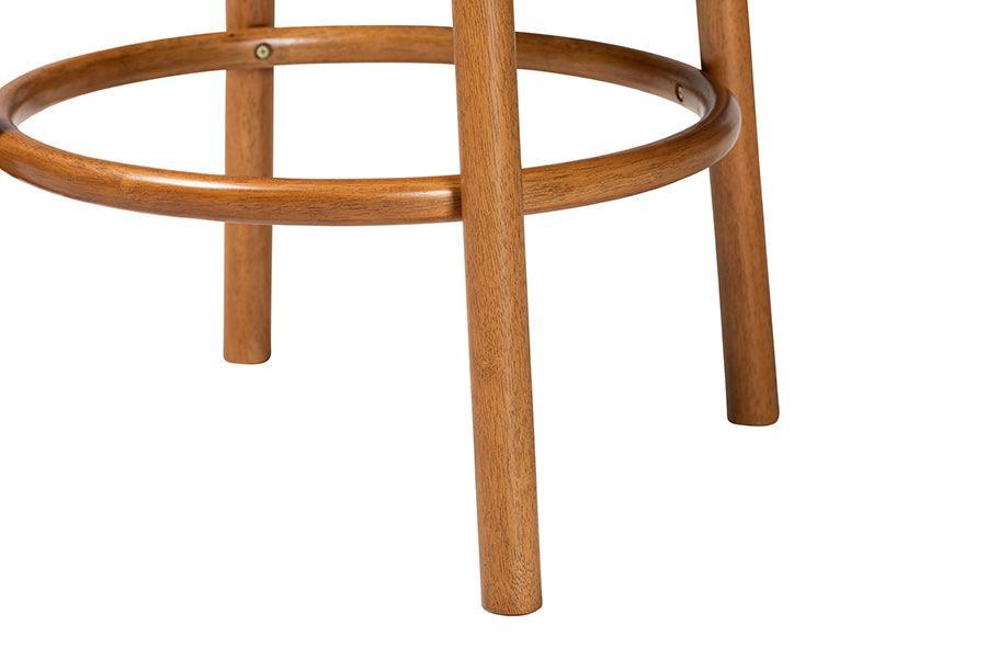 Baxton Studio Olwen Modern Japandi Light Grey Boucle Fabric and Walnut Brown Finished Wood 2-Piece Bar Stool Set FredCo