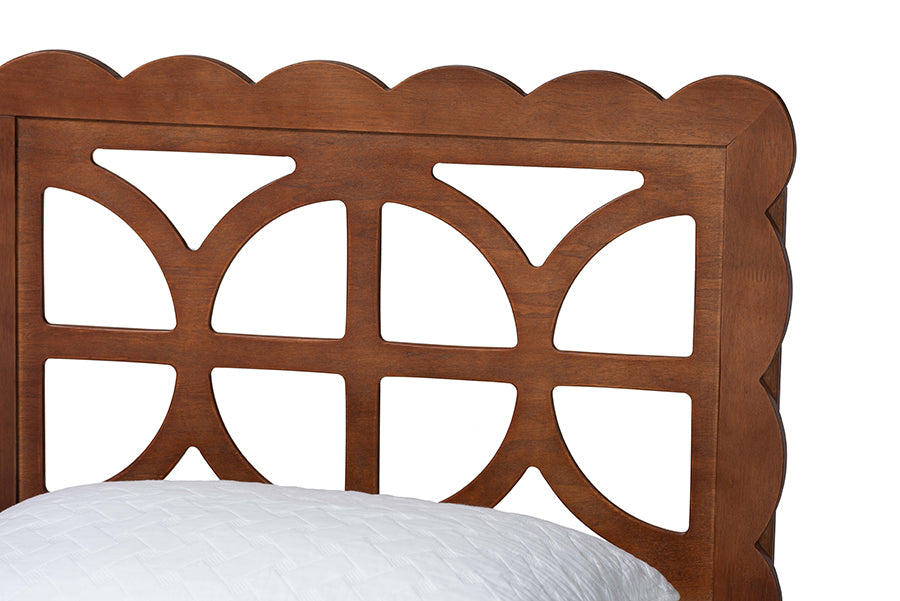 Wooden headboard with scalloped edges and geometric cutouts, FredCo International furniture