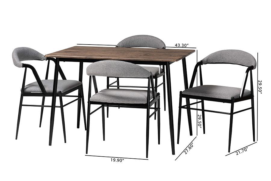 Baxton Studio Orrin Modern Industrial Grey Fabric and Metal Dining Set FredCo