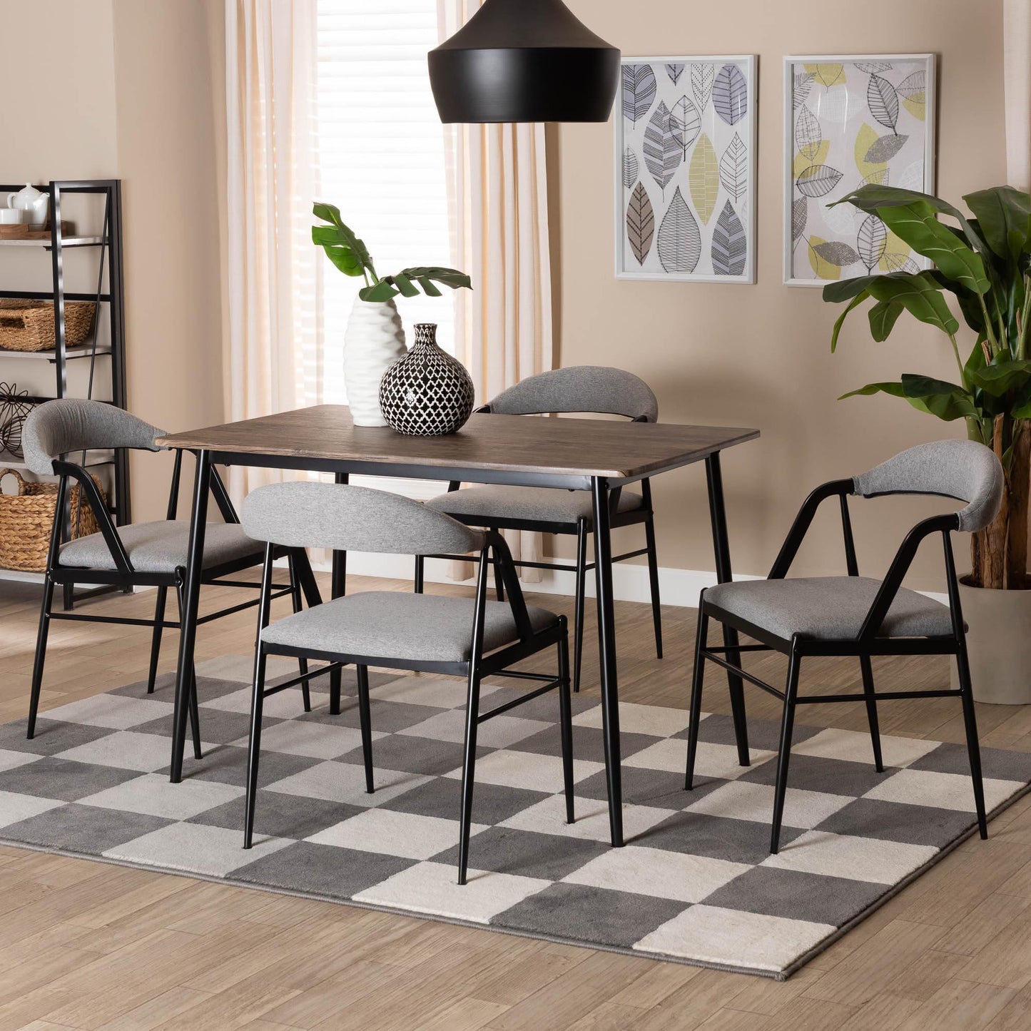 Baxton Studio Orrin Modern Industrial Grey Fabric and Metal Dining Set FredCo