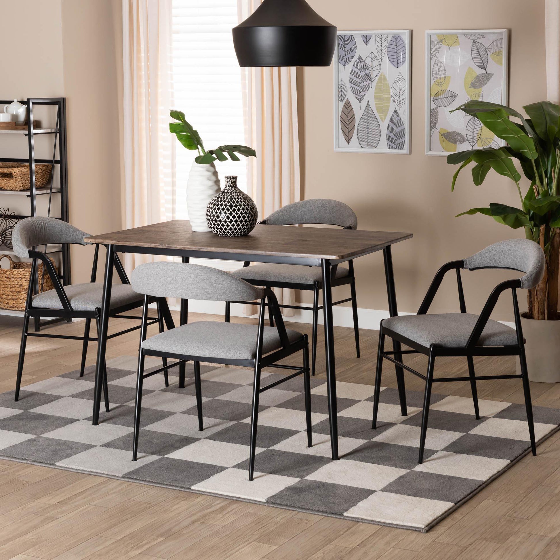 Baxton Studio Orrin Modern Industrial Grey Fabric and Metal Dining Set FredCo