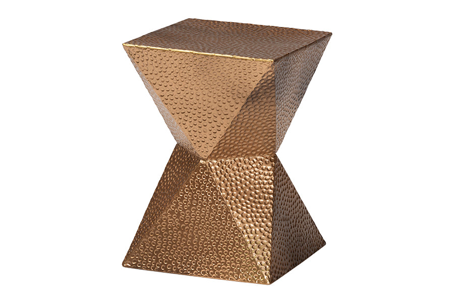 Baxton Studio Pacey Textured Metal Accent Table - Geometric Gold Side Table with Hourglass Silhouette for Indoor or Semi-Outdoor Use FredCo