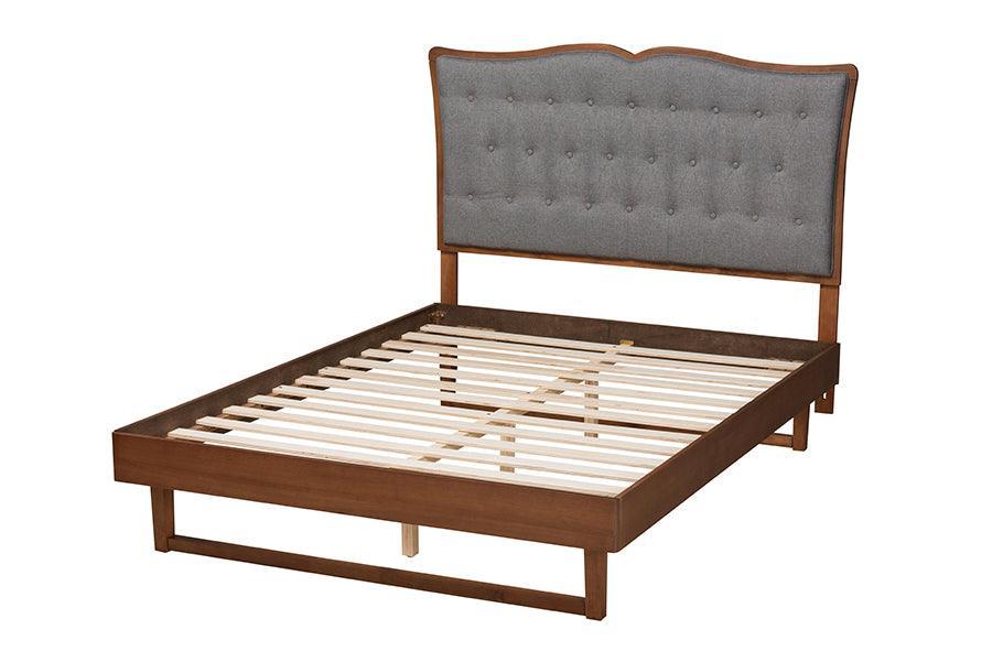 Baxton Studio Padilla Classic and Traditional Grey Fabric and Walnut Brown Finished Wood Platform Bed FredCo