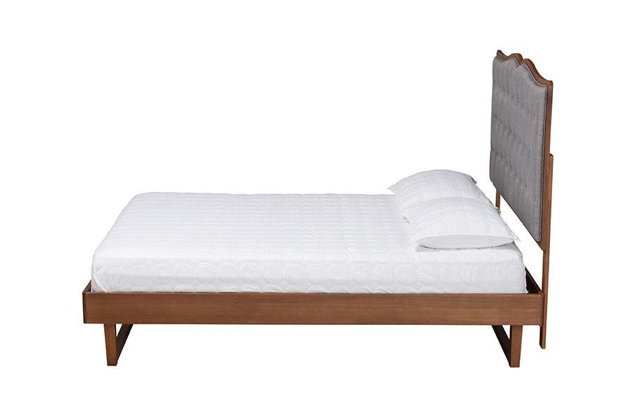 Baxton Studio Padilla Classic and Traditional Grey Fabric and Walnut Brown Finished Wood Platform Bed FredCo