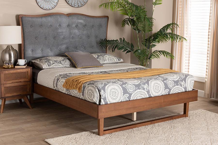 Baxton Studio Padilla Classic and Traditional Grey Fabric and Walnut Brown Finished Wood Platform Bed FredCo