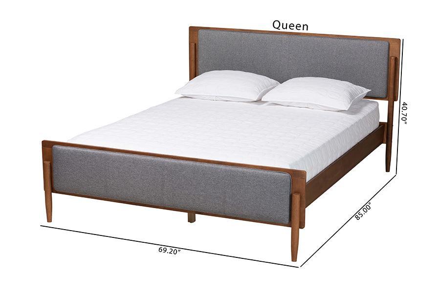 Baxton Studio Powers Mid-Century Modern Grey Fabric and Ash Walnut Finished Wood Platform Bed FredCo