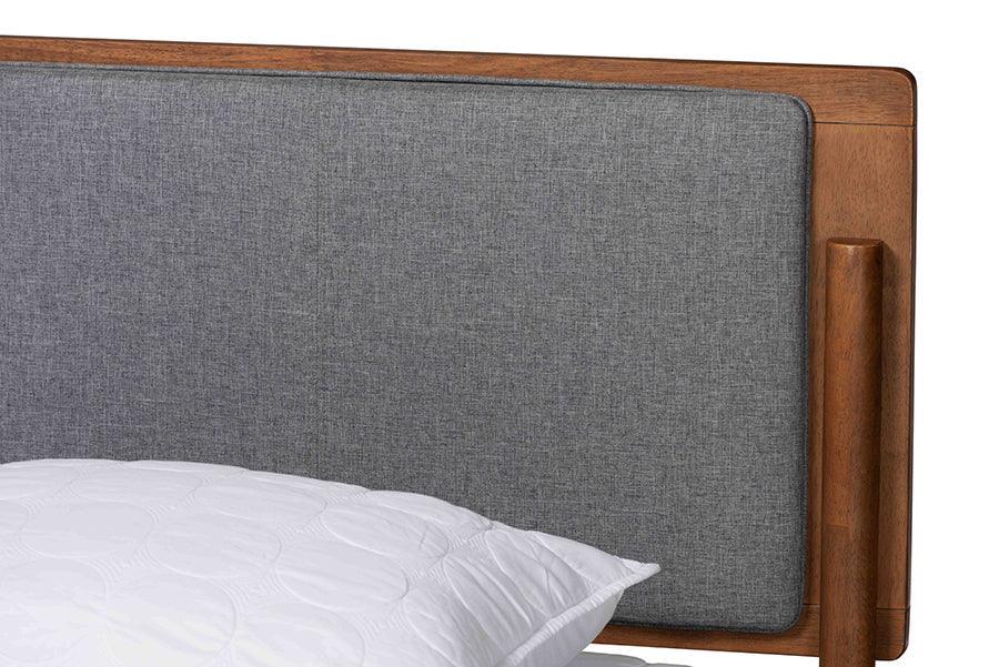 Baxton Studio Powers Mid-Century Modern Grey Fabric and Ash Walnut Finished Wood Platform Bed FredCo