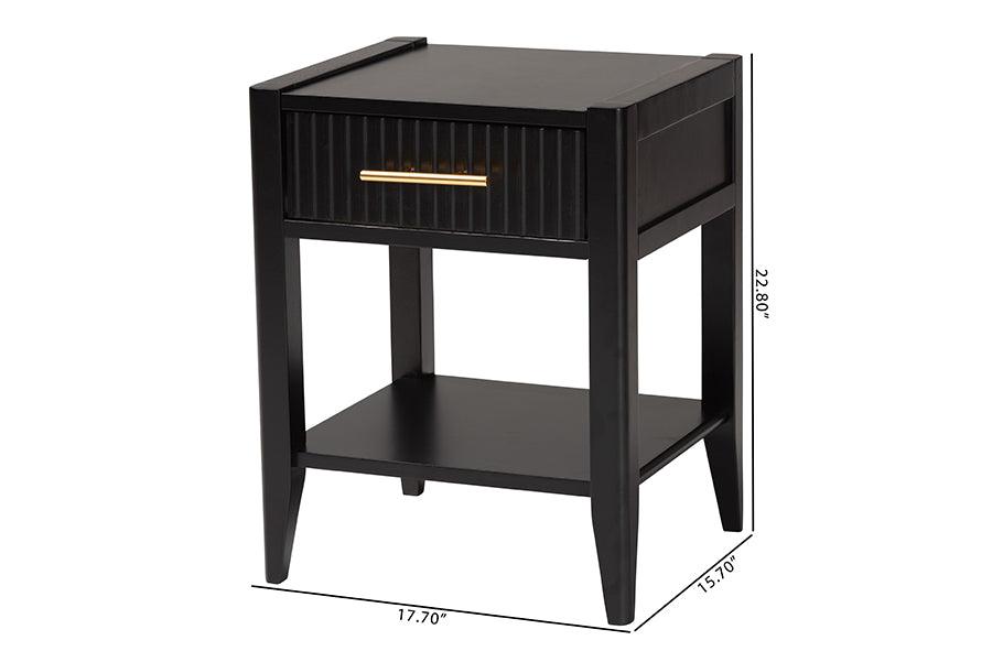 Baxton Studio Primrose Mid-Century Black Fluted Wood 1-Drawer Nightstand FredCo