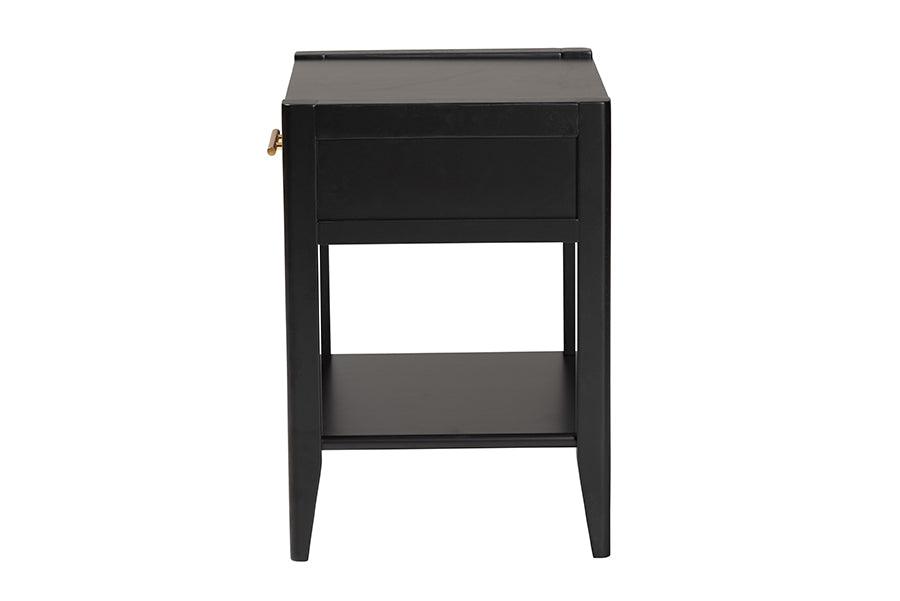 Baxton Studio Primrose Mid-Century Black Fluted Wood 1-Drawer Nightstand FredCo
