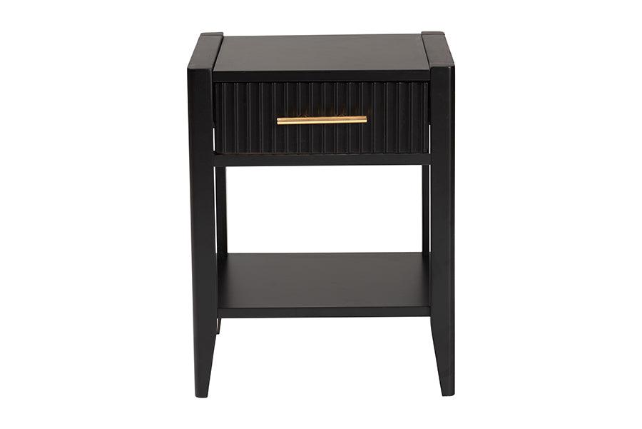 Baxton Studio Primrose Mid-Century Black Fluted Wood 1-Drawer Nightstand FredCo