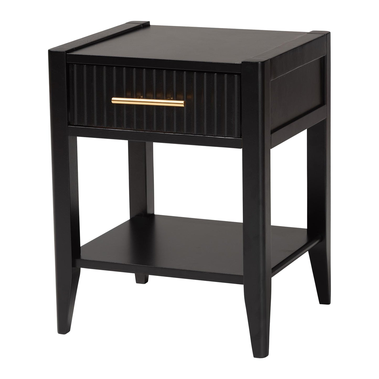 Baxton Studio Primrose Mid-Century Black Fluted Wood 1-Drawer Nightstand FredCo