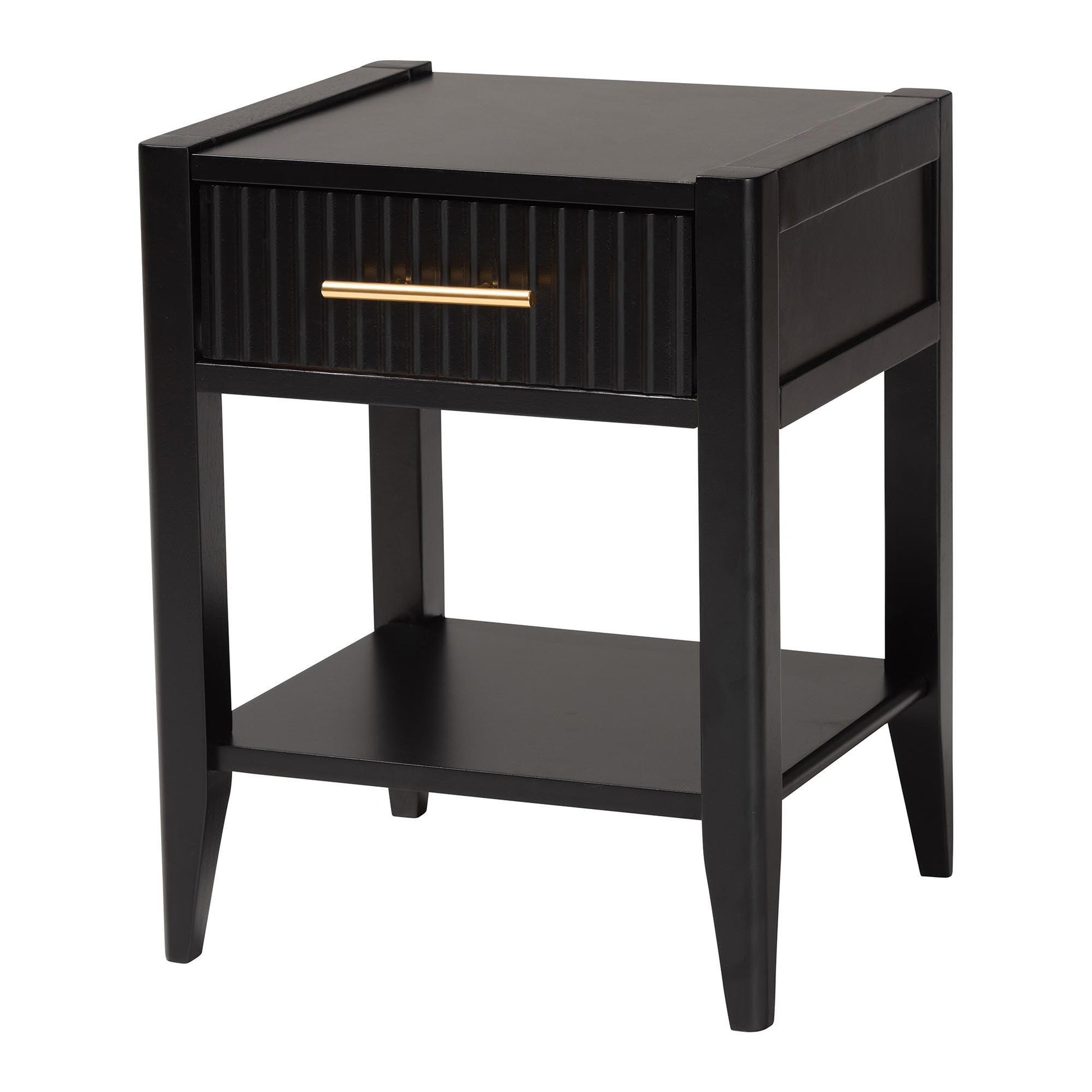 Baxton Studio Primrose Mid-Century Black Fluted Wood 1-Drawer Nightstand FredCo