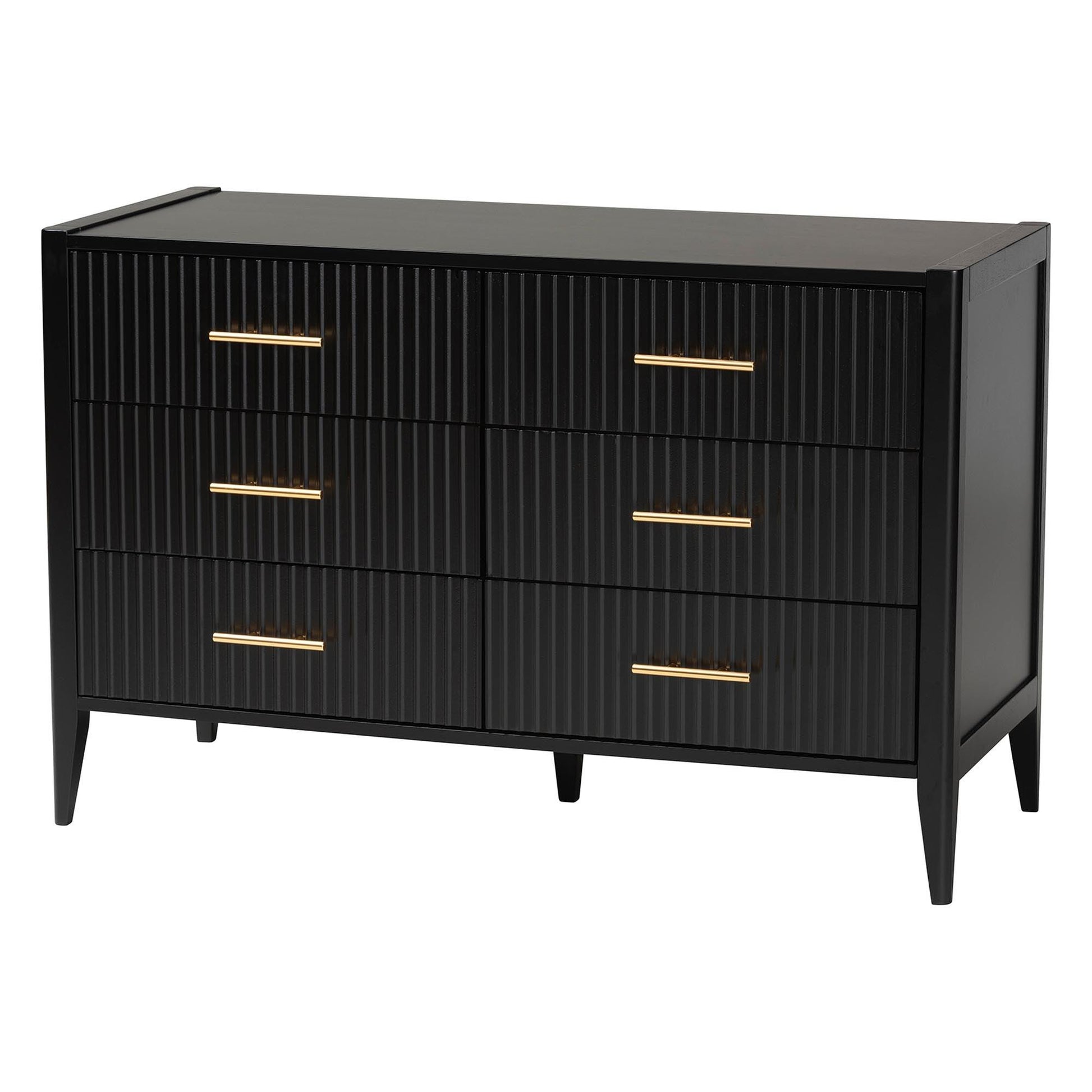 Baxton Studio Primrose Mid-Century Black Fluted Wood 6-Drawer Dresser FredCo