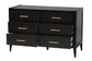 Baxton Studio Primrose Mid-Century Black Fluted Wood 6-Drawer Dresser FredCo