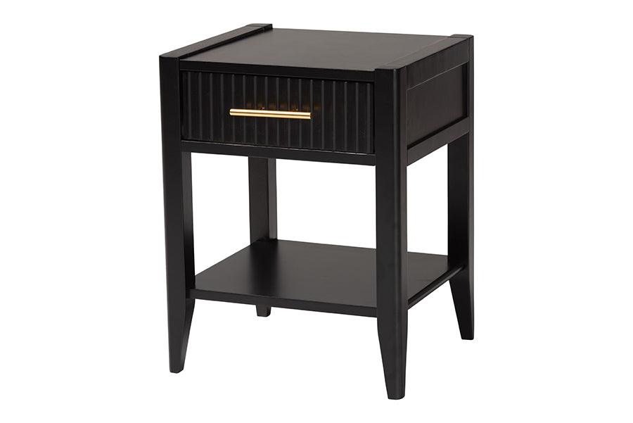 Baxton Studio Primrose Mid-Century Black Fluted Wood King Size 4-Piece Bedroom Set FredCo