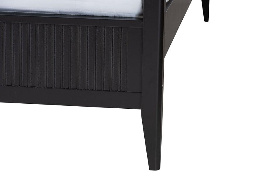 Baxton Studio Primrose Mid-Century Black Fluted Wood King Size 4-Piece Canopy Bedroom Set FredCo