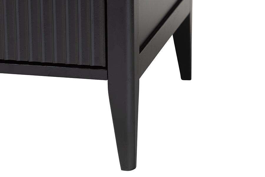 Baxton Studio Primrose Mid-Century Black Fluted Wood King Size 4-Piece Canopy Bedroom Set FredCo