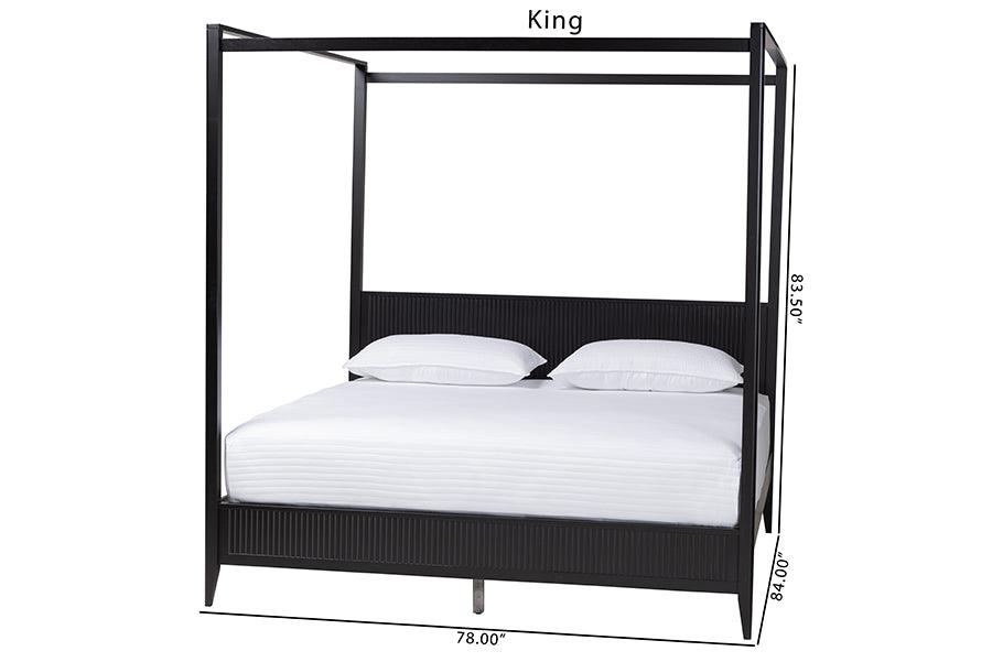 Baxton Studio Primrose Mid-Century Black Fluted Wood King Size Canopy Bed FredCo