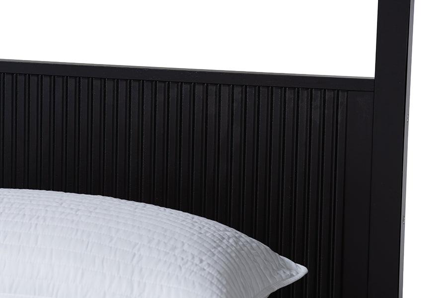 Baxton Studio Primrose Mid-Century Black Fluted Wood King Size Canopy Bed FredCo