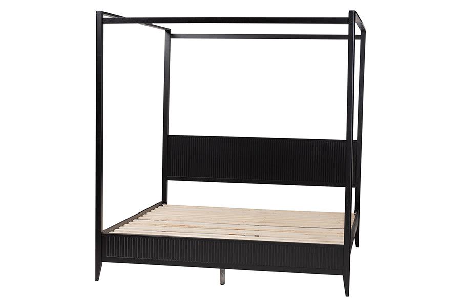 Baxton Studio Primrose Mid-Century Black Fluted Wood King Size Canopy Bed FredCo