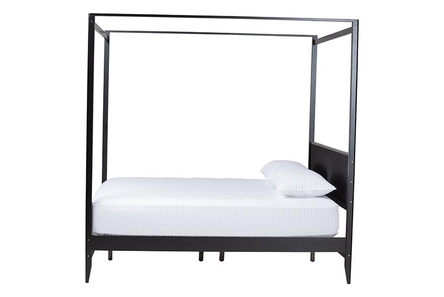 Baxton Studio Primrose Mid-Century Black Fluted Wood King Size Canopy Bed FredCo