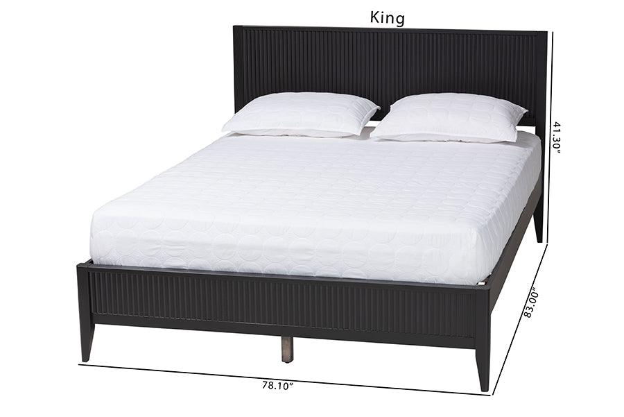 Baxton Studio Primrose Mid-Century Black Fluted Wood King Size Platform Bed FredCo