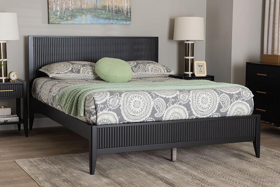 Baxton Studio Primrose Mid-Century Black Fluted Wood King Size Platform Bed FredCo