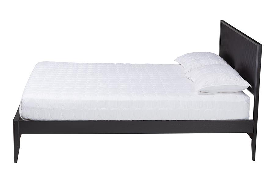 Baxton Studio Primrose Mid-Century Black Fluted Wood King Size Platform Bed FredCo