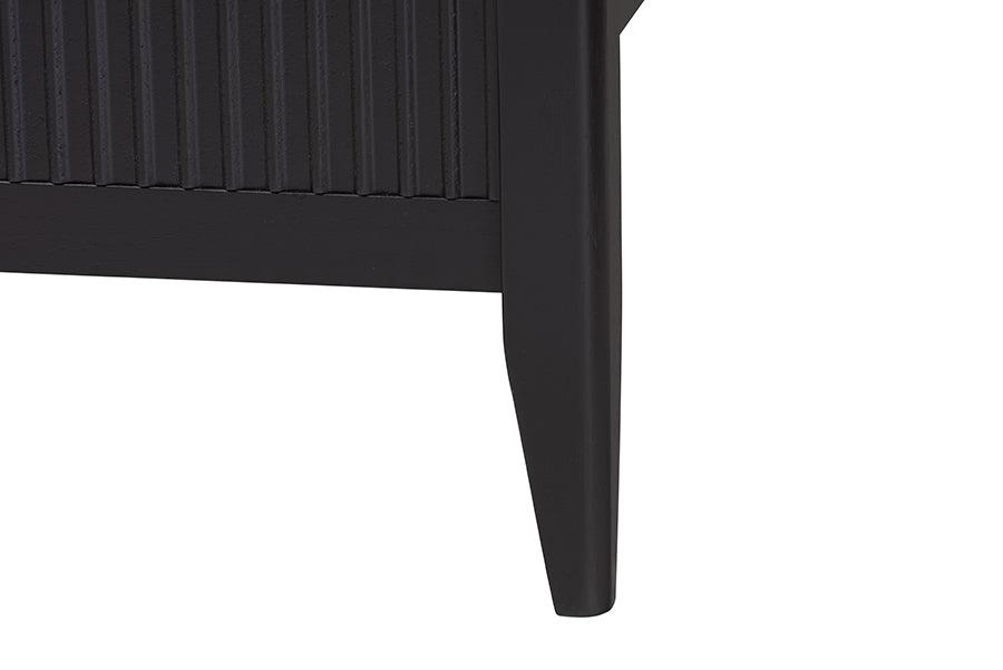 Baxton Studio Primrose Mid-Century Black Fluted Wood Queen Size 4-Piece Bedroom Set FredCo