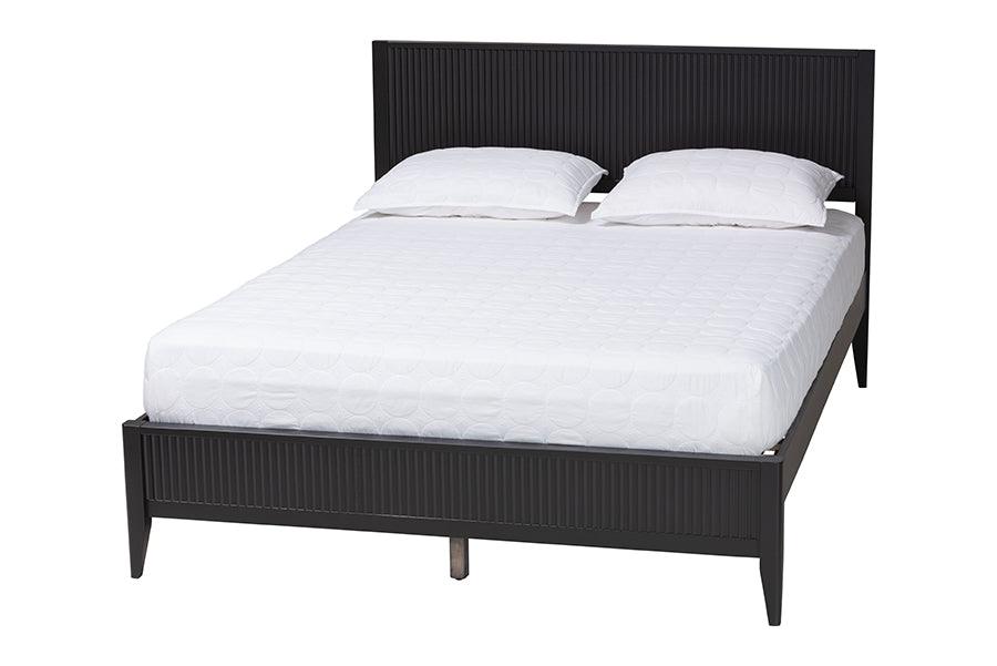 Baxton Studio Primrose Mid-Century Black Fluted Wood Queen Size 4-Piece Bedroom Set FredCo