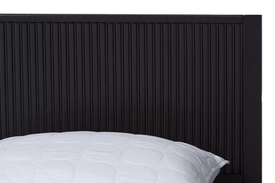 Baxton Studio Primrose Mid-Century Black Fluted Wood Queen Size Platform Bed FredCo