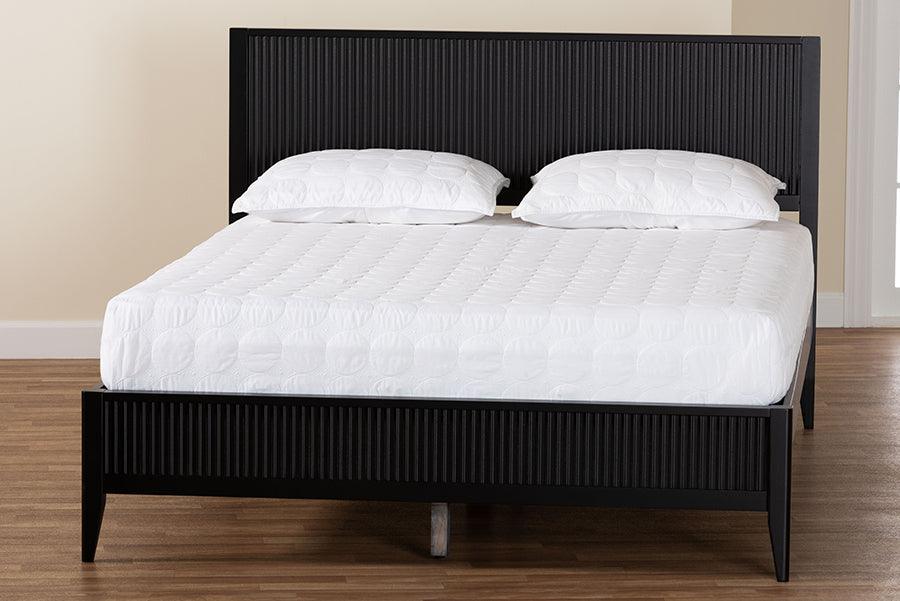 Baxton Studio Primrose Mid-Century Black Fluted Wood Queen Size Platform Bed FredCo