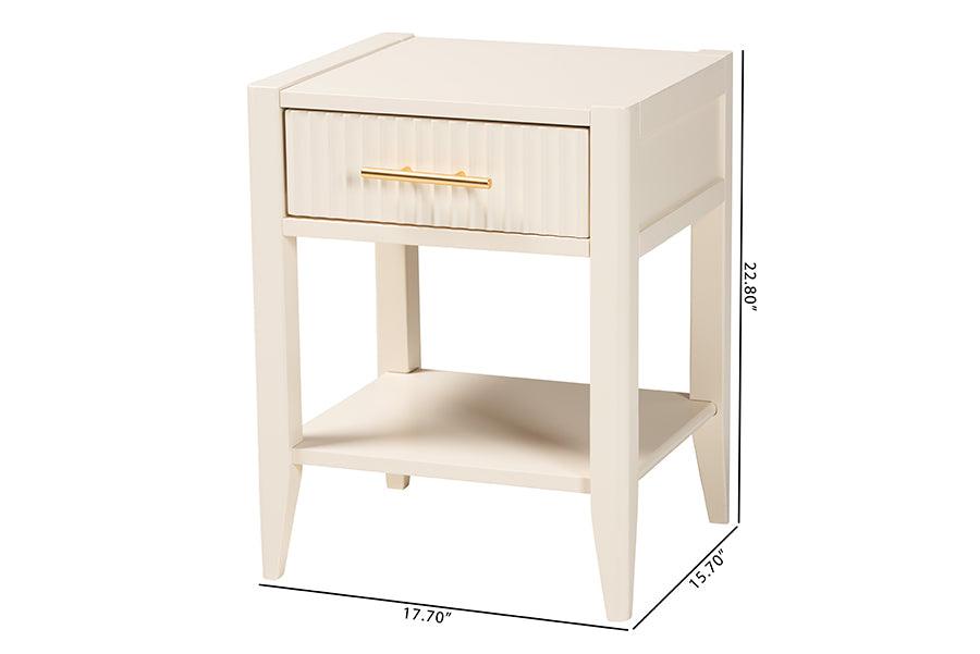 Baxton Studio Primrose Mid-Century Ivory Fluted Wood 1-Drawer Nightstand FredCo