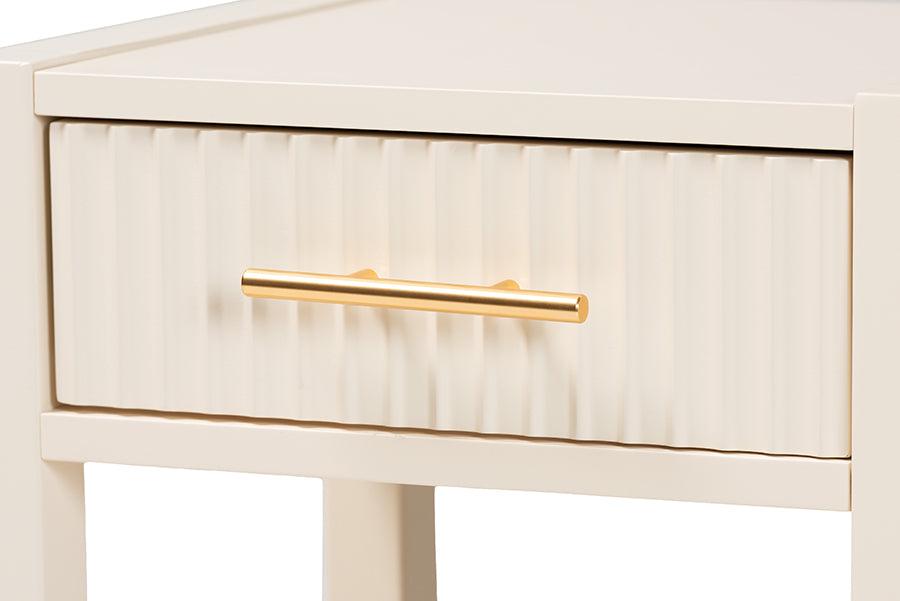 Baxton Studio Primrose Mid-Century Ivory Fluted Wood 1-Drawer Nightstand FredCo