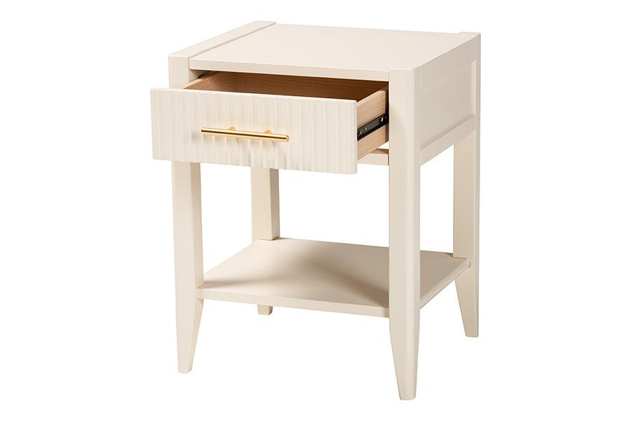 Baxton Studio Primrose Mid-Century Ivory Fluted Wood 1-Drawer Nightstand FredCo
