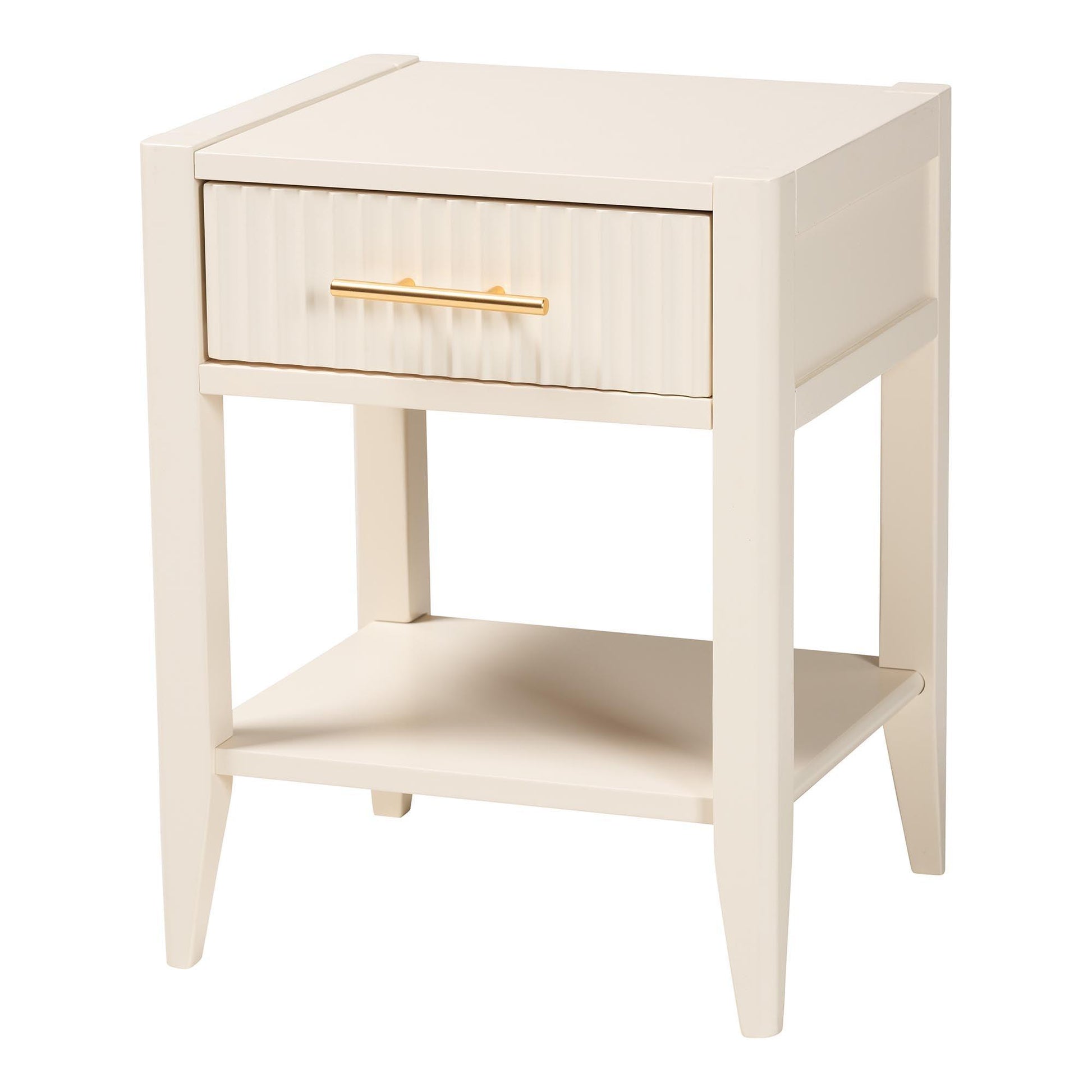 Baxton Studio Primrose Mid-Century Ivory Fluted Wood 1-Drawer Nightstand FredCo
