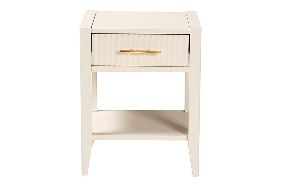 Baxton Studio Primrose Mid-Century Ivory Fluted Wood 1-Drawer Nightstand FredCo