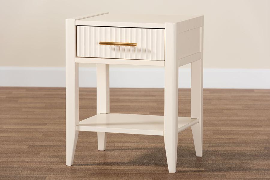 Baxton Studio Primrose Mid-Century Ivory Fluted Wood 1-Drawer Nightstand FredCo