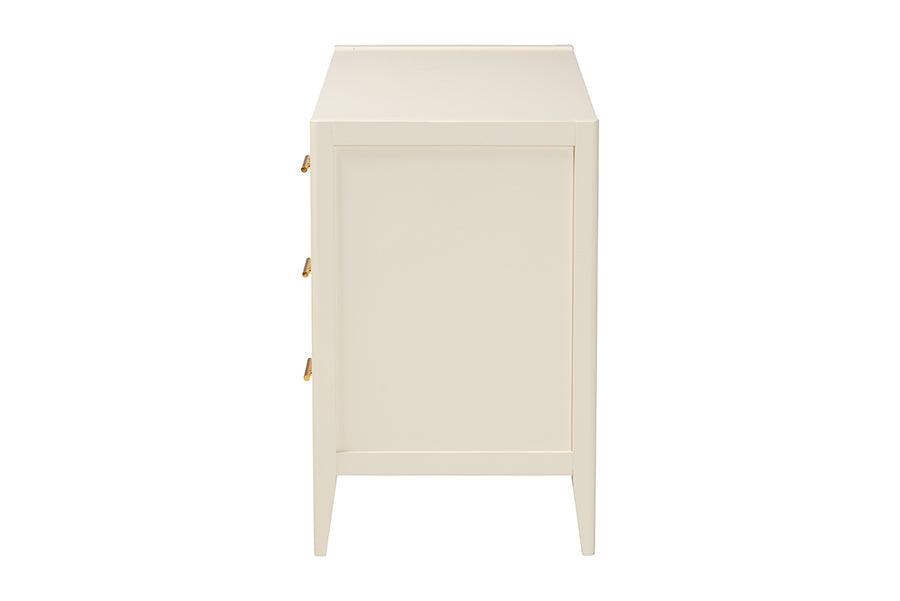 Baxton Studio Primrose Mid-Century Ivory Fluted Wood 6-Drawer Dresser FredCo
