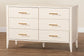Baxton Studio Primrose Mid-Century Ivory Fluted Wood 6-Drawer Dresser FredCo