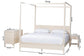 Baxton Studio Primrose Mid-Century Ivory Fluted Wood King Size 4-Piece Canopy Bedroom Set FredCo