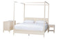 Baxton Studio Primrose Mid-Century Ivory Fluted Wood King Size 4-Piece Canopy Bedroom Set FredCo