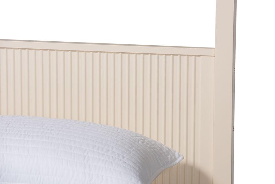 Baxton Studio Primrose Mid-Century Ivory Fluted Wood King Size 4-Piece Canopy Bedroom Set FredCo