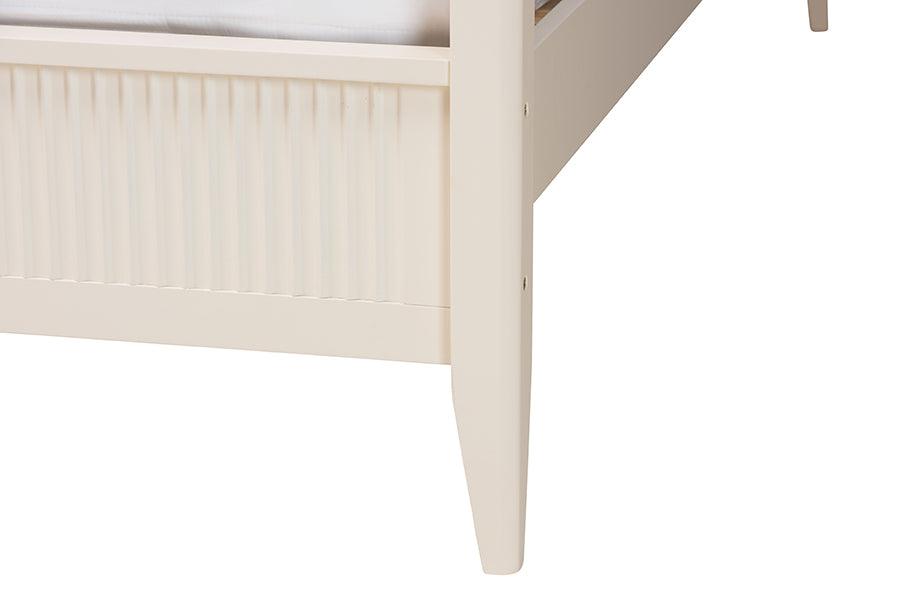 Baxton Studio Primrose Mid-Century Ivory Fluted Wood King Size 4-Piece Canopy Bedroom Set FredCo
