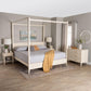 Baxton Studio Primrose Mid-Century Ivory Fluted Wood King Size 4-Piece Canopy Bedroom Set FredCo