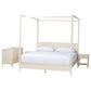 Baxton Studio Primrose Mid-Century Ivory Fluted Wood King Size 4-Piece Canopy Bedroom Set FredCo