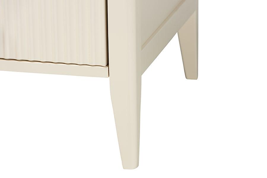 Baxton Studio Primrose Mid-Century Ivory Fluted Wood King Size 4-Piece Canopy Bedroom Set FredCo