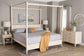 Baxton Studio Primrose Mid-Century Ivory Fluted Wood King Size 4-Piece Canopy Bedroom Set FredCo