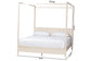 Baxton Studio Primrose Mid-Century Ivory Fluted Wood King Size Canopy Bed FredCo